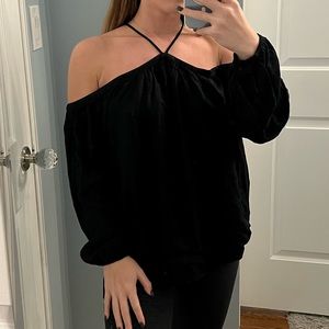 Olivaceous Black Open Shoulder Blouse